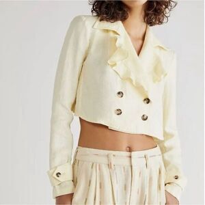 NEW Free People 100% Linen Crossover Back Bennie Crop Blazer, S‎